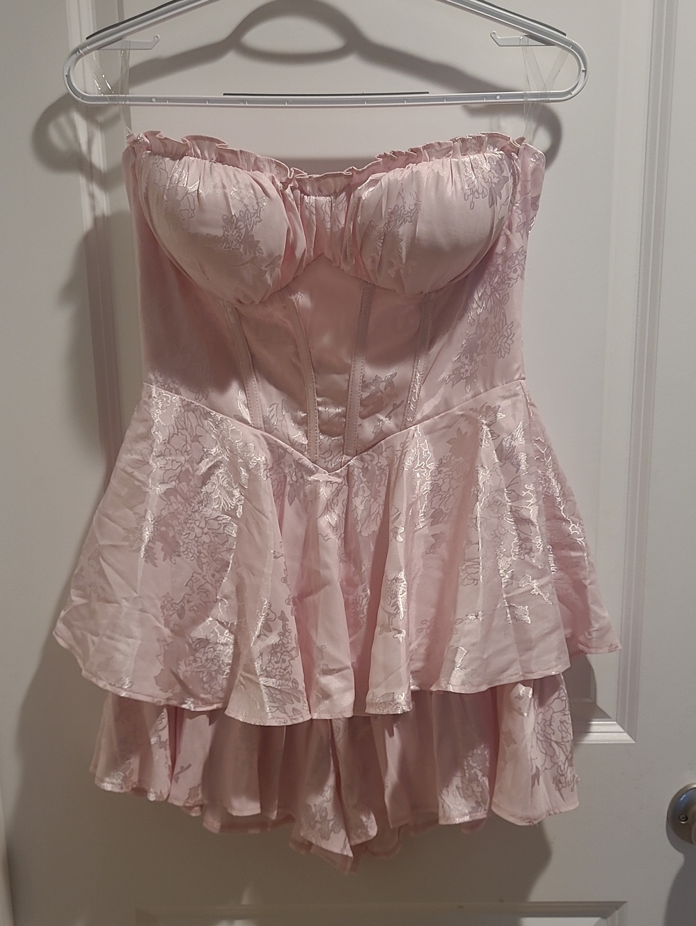 Windsor Pale Pink Strapless Satin Bustier Romper